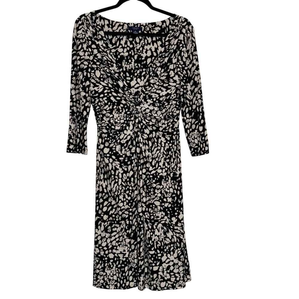 Chaps Black and White Long Sleeve Jersey Dress Size M